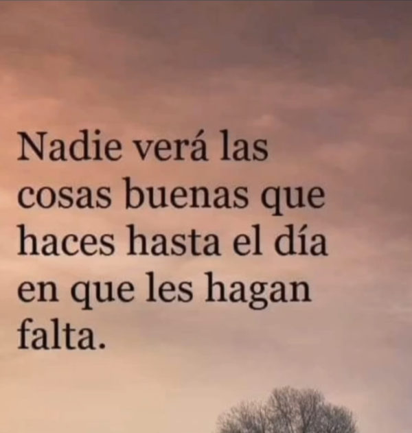 Nadie verá las cosas buenas que haces hasta el día en que les hagan falta.