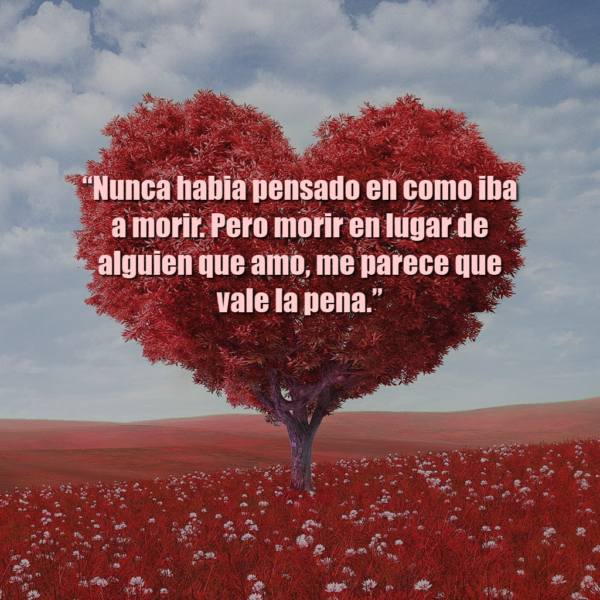 Nunca había pensado en como iba a morir. Pero morir en lugar de alguien que amo, me parece que vale la pena.